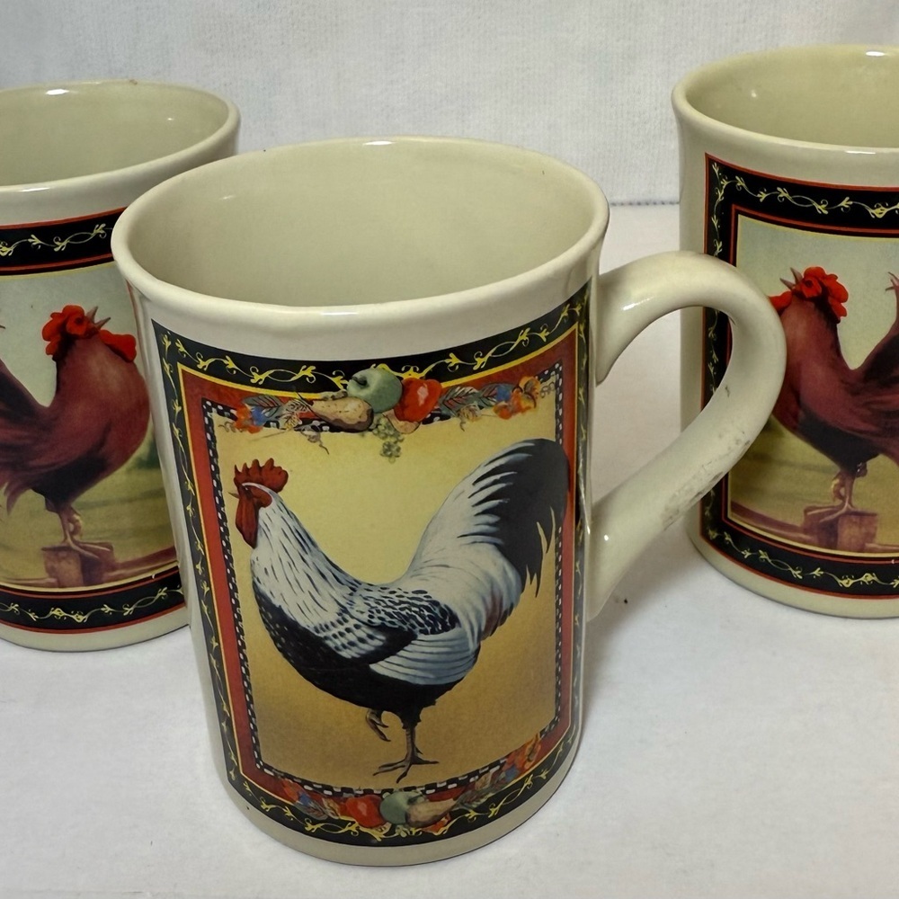 Vintage Three Stoneware Chicken Mugs